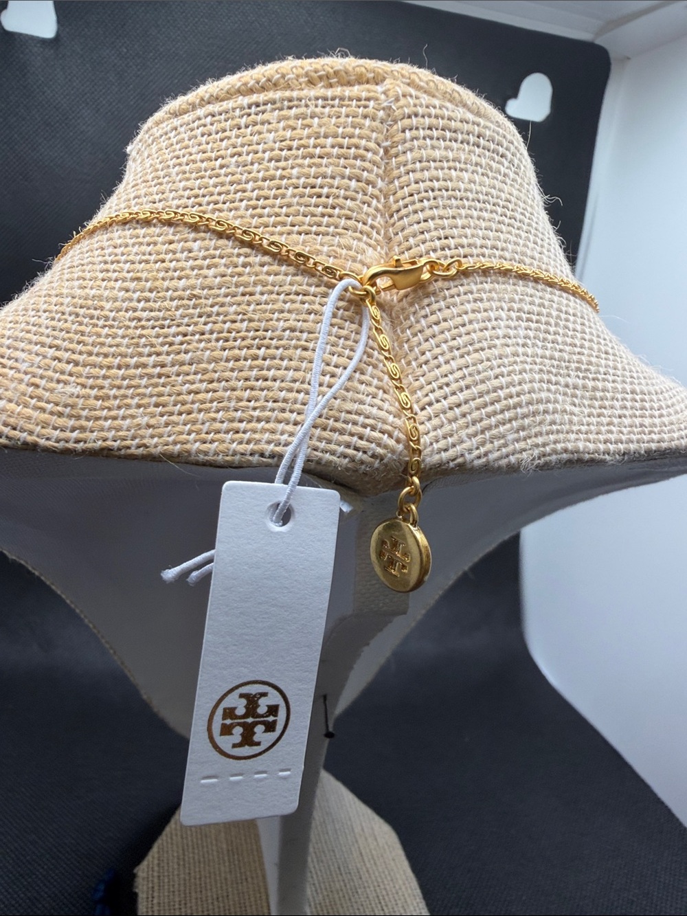 Tory Burch Gold Heart Charm choker Necklace with Branded Pouch 15”-16.5” - Picture 7 of 8